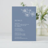 Carte D'accompagnement White Floral Line Art Dusty Blue Wedding (Debout devant)