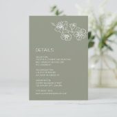Carte D'accompagnement White Floral Line Art Sage Green Wedding (Debout devant)