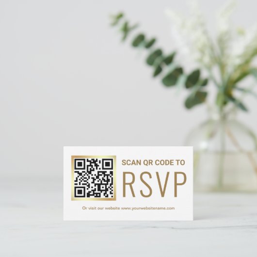 Carte D'accompagnement White Gold Foil QR Code RSVP Mariage Website (Debout devant)