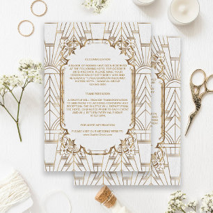 Carte D'accompagnement White Gold Great Gatsby Art Déco Détails du Mariag