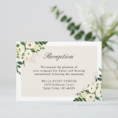 Carte D'accompagnement White Green Floral Détails Mariage Réception (Debout devant)