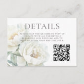 Carte D'accompagnement White Peonies Floral Wedding Details QR code (Devant)