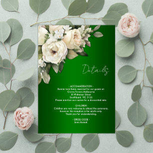 Carte D'accompagnement White Roses and Emerald Green Boho Détails du Mari