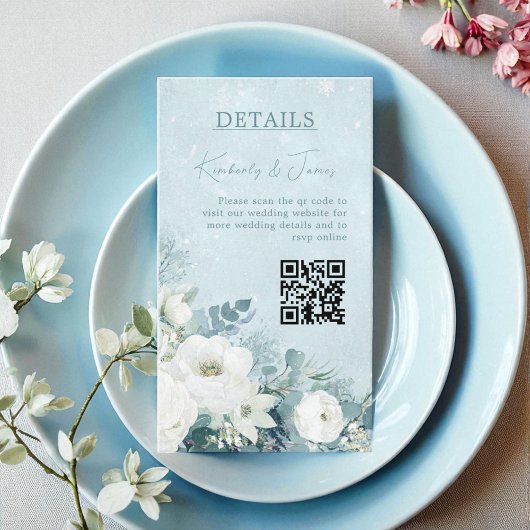 Carte D'accompagnement White Roses Hellebores Silver Eucalyptus Wedding