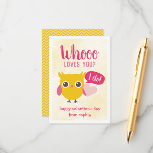 Carte D'accompagnement Whooo Loves You Owl Kids School Valentine's Cards