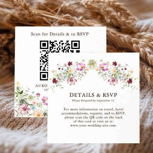 Carte D'accompagnement Wildflower Garden Wedding Details & RSVP QR Code 