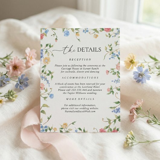 Carte D'accompagnement Wildflower Meadow Wedding Details