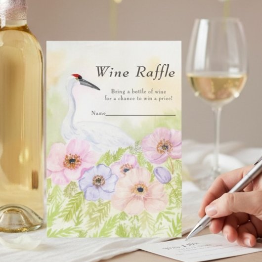 Carte D'accompagnement Wine Raffle Bridal Shower Whooping Crane Anemones