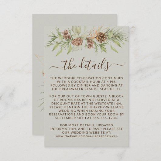 Carte D'accompagnement Winter Beige Details RSVP Website Mariage (Devant / Derrière)