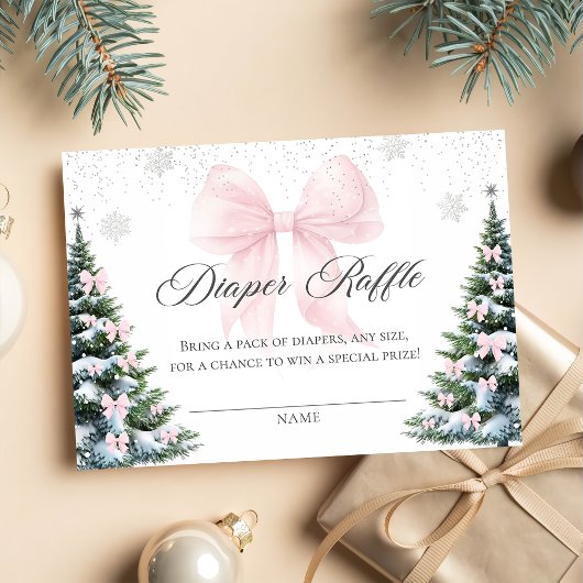 Carte D'accompagnement Winter Christmas Bow Baby Shower Diaper Raffle