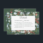 Carte D'accompagnement Winter Christmas Green Details Mariage<br><div class="desc">Ce design présente des baies de pin,  d'eucalyptus,  rouges et bleues,  ainsi que d'autres feuillages verts,  entourant un cadre mince en faux or et une zone de texte blanche. Il fait partie de la suite de cartes Mariage de Noël d'hiver créée par Simply Farmhouse Press.</div>