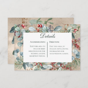 Carte D'accompagnement Winter Christmas Greenery Gold Détails Mariage