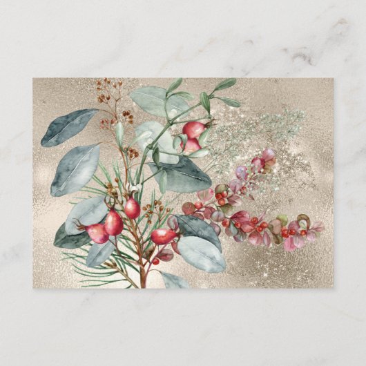 Carte D'accompagnement Winter Christmas Greenery Gold Détails Mariage (Dos)