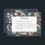 Carte D'accompagnement Winter Christmas Greenery Marine Détails Mariage<br><div class="desc">Ce design présente des baies de pin,  d'eucalyptus,  rouges et bleues,  ainsi que d'autres feuillages verts,  entourant un cadre mince en faux or et une zone de texte blanche. Il fait partie de la suite de cartes Mariage de Noël d'hiver créée par Simply Farmhouse Press.</div>