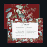 Carte D'accompagnement Winter Christmas Greenery Red Mariage Détails<br><div class="desc">Ce design présente des baies de pin,  d'eucalyptus,  rouges et bleues,  ainsi que d'autres feuillages verts,  entourant un cadre mince en faux or et une zone de texte blanche. Il fait partie de la suite de cartes Mariage de Noël d'hiver créée par Simply Farmhouse Press.</div>