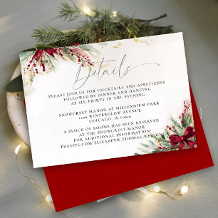 Carte D'accompagnement Winter Greenery Christmas Bow Red Mariage Détails