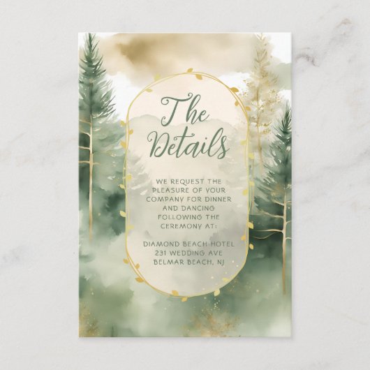 Carte D'accompagnement Winter Pine Tree Forest Rustic Mariage Détails (Devant)