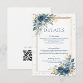 Carte D'accompagnement Winter Sky Navy and Gold Floral Wedding (Devant / Derrière)