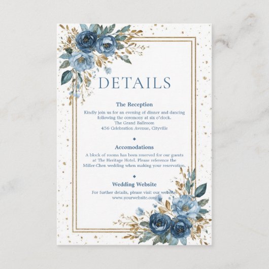 Carte D'accompagnement Winter Sky Navy and Gold Floral Wedding (Devant)