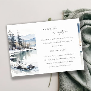 Carte D'accompagnement Winter Snow Mountain Lake Réception de mariage