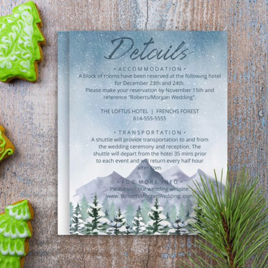 Carte D'accompagnement Winter Snowy Mountain Forest Détails du Mariage