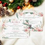 Carte D'accompagnement Winter Wonderland Floral Christmas Détails du Mari<br><div class="desc">Cette carte de détails élégante et festive présente un design floral délicat peint à la main, dans des tons roses, verts et rouges, parfait pour un mariage d'hiver ou de Noël. La carte fournit des informations essentielles sur la réception de mariage, les hébergements et les instructions RSVP. Il comprend un...</div>