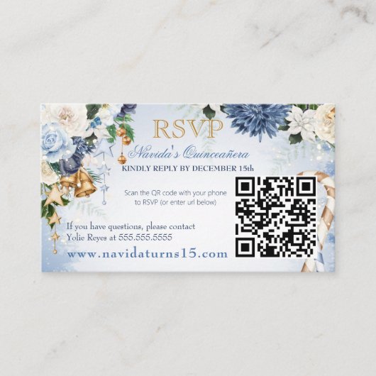 Carte D'accompagnement Winter Wonderland Lumière Quinceanera Bleu RSVP (Devant)