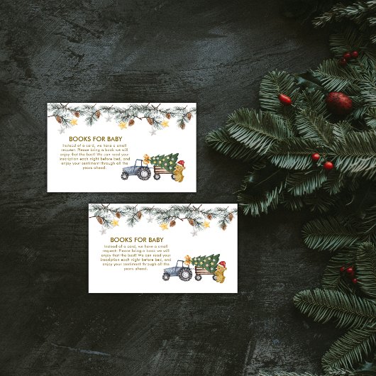 Carte D'accompagnement Winter X'mas Tree Tractor Bear Books Baby Shower