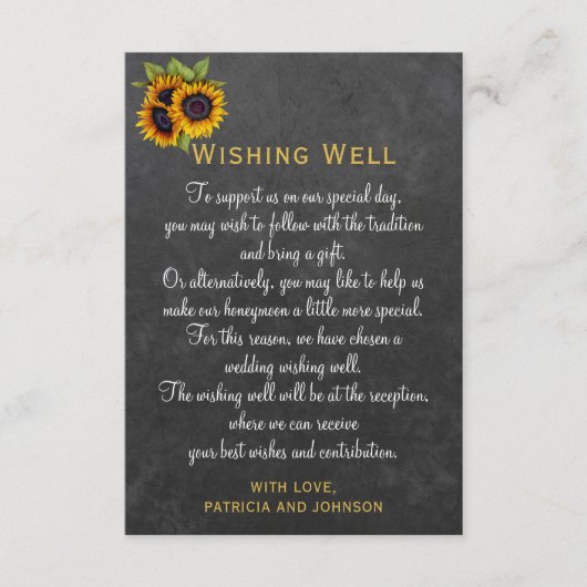 Carte D'accompagnement Wishing bien rustique tournesol chalkboard (Devant)
