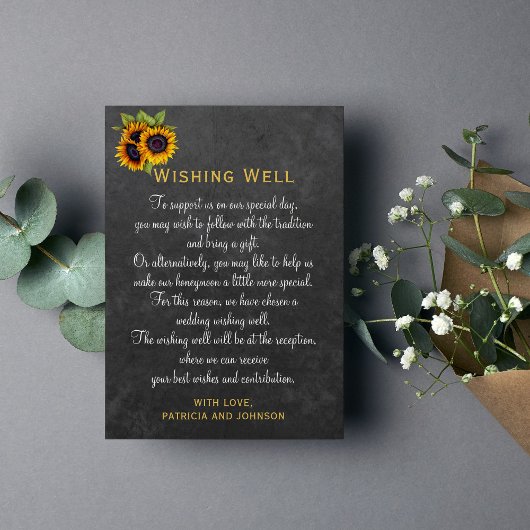 Carte D'accompagnement Wishing bien rustique tournesol chalkboard