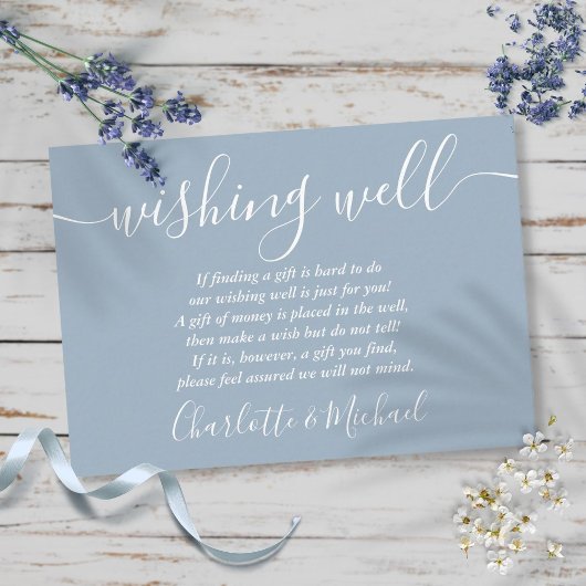 Carte D'accompagnement Wishing Well Signature Script Dusty Blue Mariage