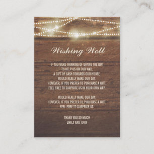 Carte D'accompagnement Wishing well String Lights Barre Mariage en bois