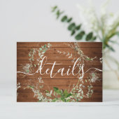 Carte D'accompagnement Wood Rustic Greenery Détails du Mariage (Debout devant)