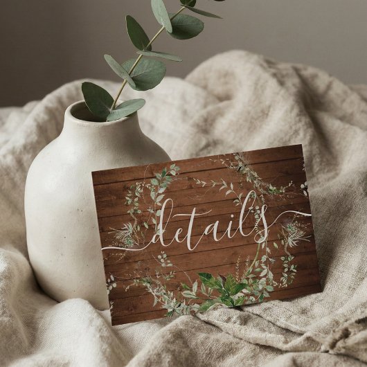 Carte D'accompagnement Wood Rustic Greenery Détails du Mariage