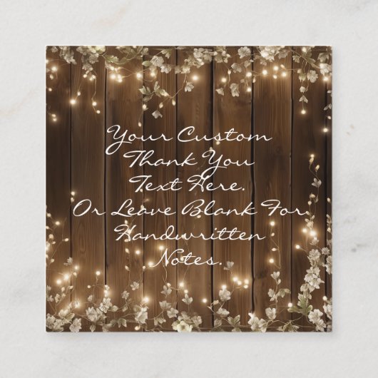 Carte D'accompagnement Wood Rustic String Lights Mariage Merci Note (Dos)