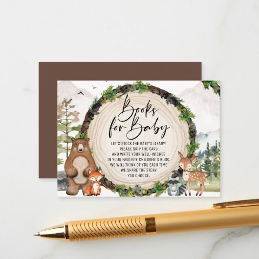 Carte D'accompagnement Woodland Animaux Livres pour Baby Encape Card (Devant/Arrière en situation)