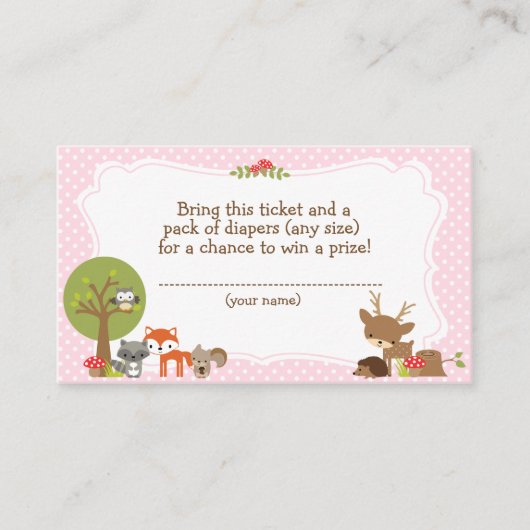 Carte D'accompagnement Woodland Baby shower Déchets Raffin billet rose (Devant)