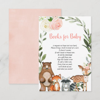 Carte D'accompagnement Woodland blush rose livre demande fille baby showe