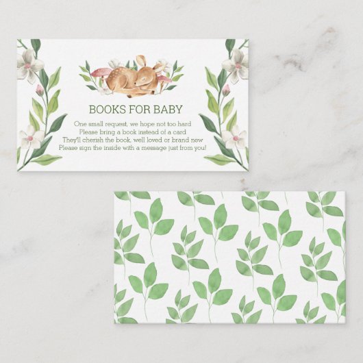 Carte D'accompagnement Woodland Deer Floral Greenery Livres pour bébé (Devant / Derrière)
