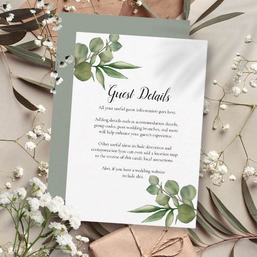 Carte D'accompagnement Woodland Eucalyptus Greenery Détails du Mariage