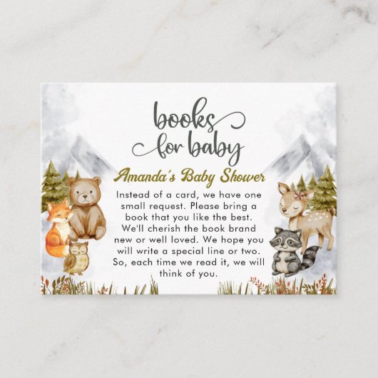 Carte D'accompagnement Woodland Forest Animaux Livres pour Baby shower (Devant)