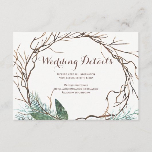 Carte D'accompagnement Wreath de branche rustique moderne détails du mari (Devant)