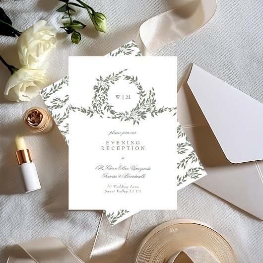 Carte D'accompagnement Wreath Monogramme Sage Green Élégante Réception