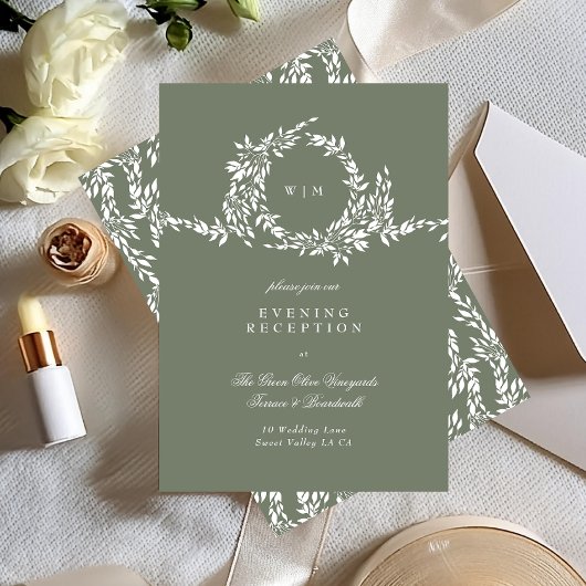 Carte D'accompagnement Wreath Monogramme Sage Green Mariage Réception