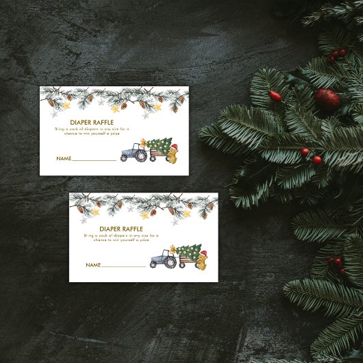 Carte D'accompagnement X'mas Tree Tractor Bear Diaper Raffle Baby Shower