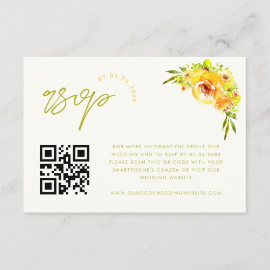 Carte D'accompagnement Yellow and Green Vibrant Floral QR Code RSVP Card (Devant)