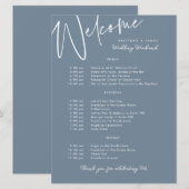 Carte d'accueil bleu mariage pour le week-end (Devant / Derrière)