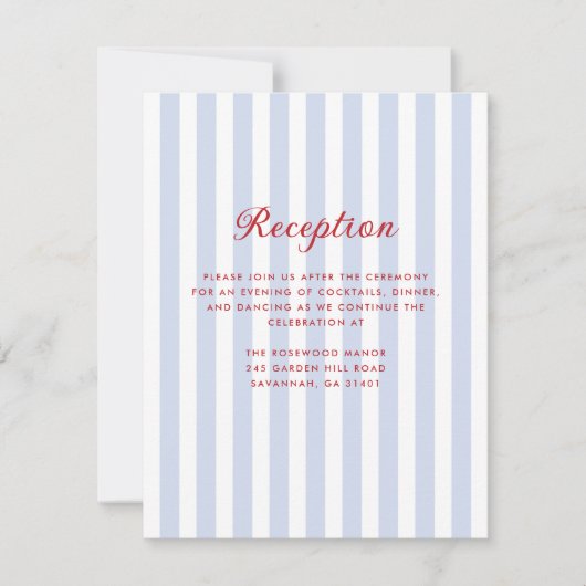 Carte d'accueil de mariage bleu et rouge rayé (Devant)