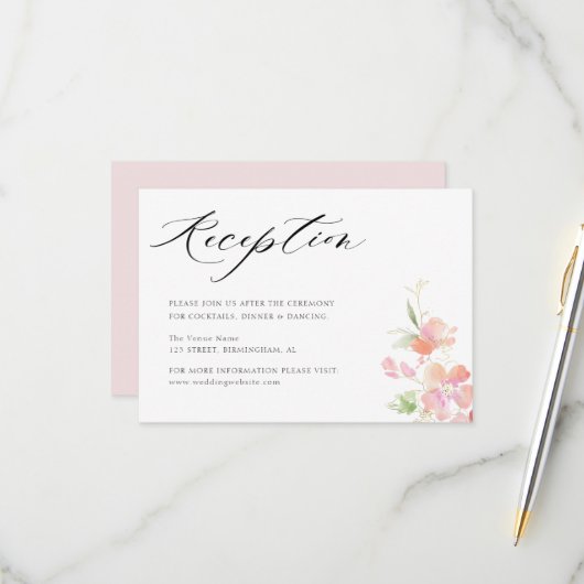 carte d'accueil de mariage rose floral gris (Devant/Arrière en situation)