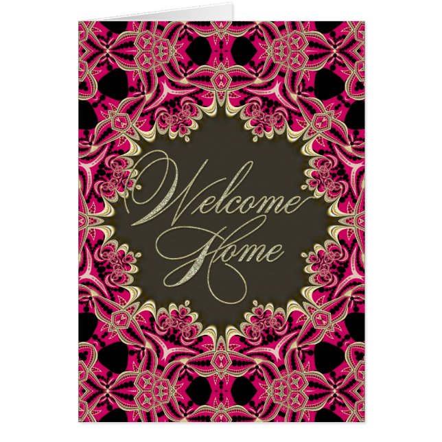 Carte d'accueil Hot Pink & Gold Lace (Devant)
